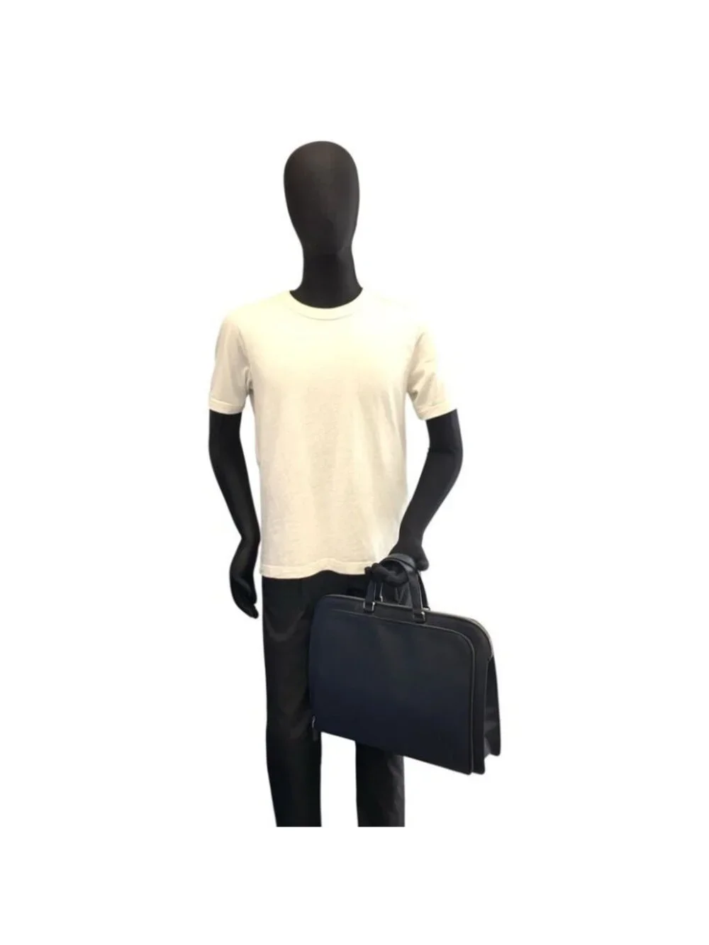 Prada Saffiano Navy Silver Leather Business Briefcase Handbag